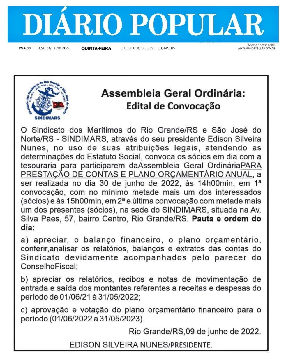 Edital da Prestação de Contas 2021/2022