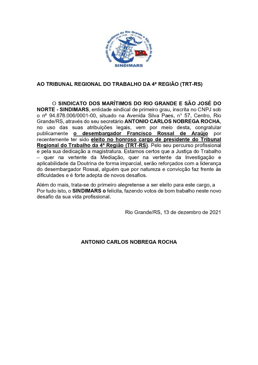Congratulação ao Desembargador Francisco Rossal de Araújo