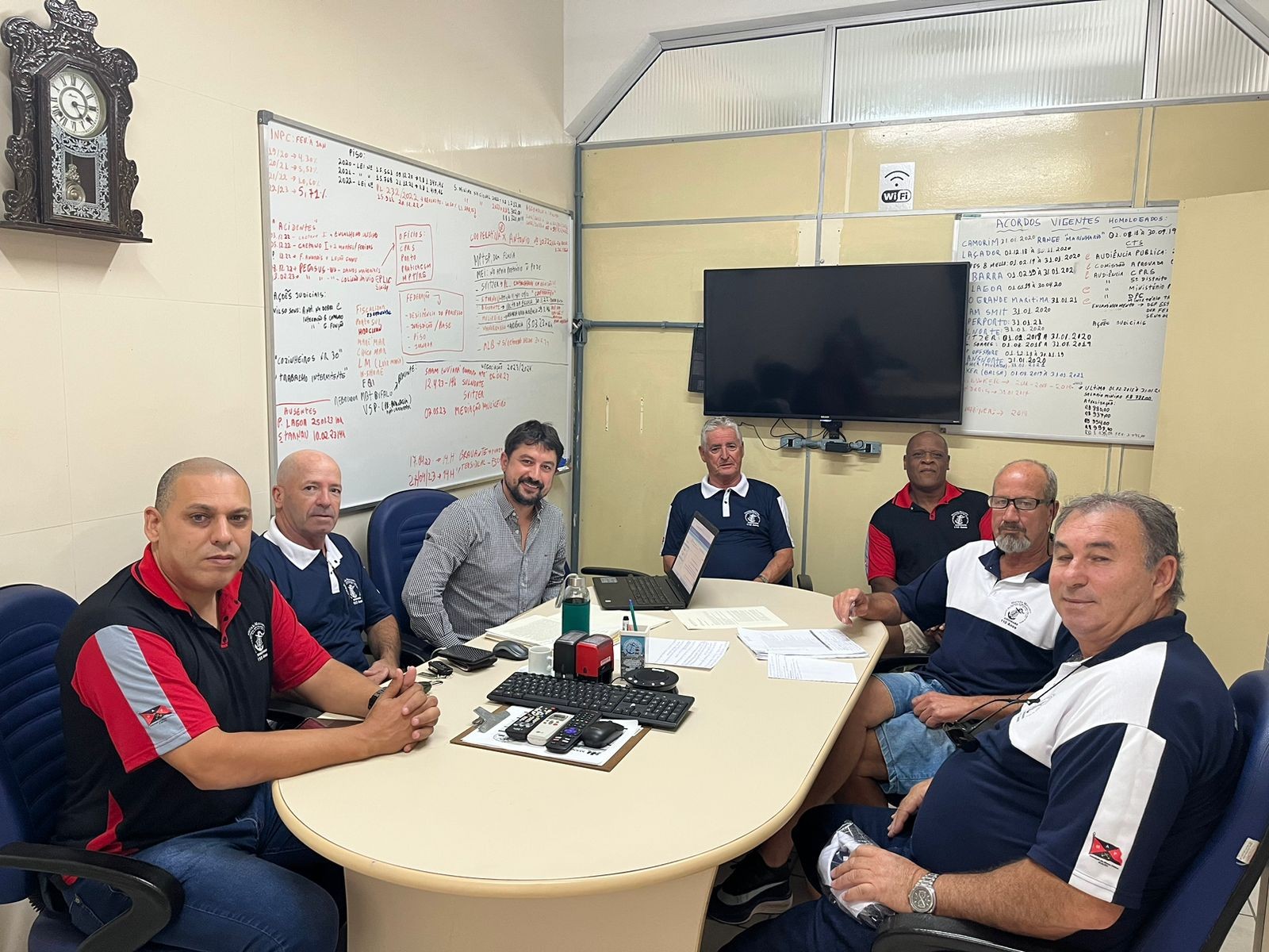 Reunião ordinária de diretoria. Pauta de hoje: Processos em curso no MPT, Mediações, Manobrasso, Navemestra, Wilsons Sons e Cooperativa