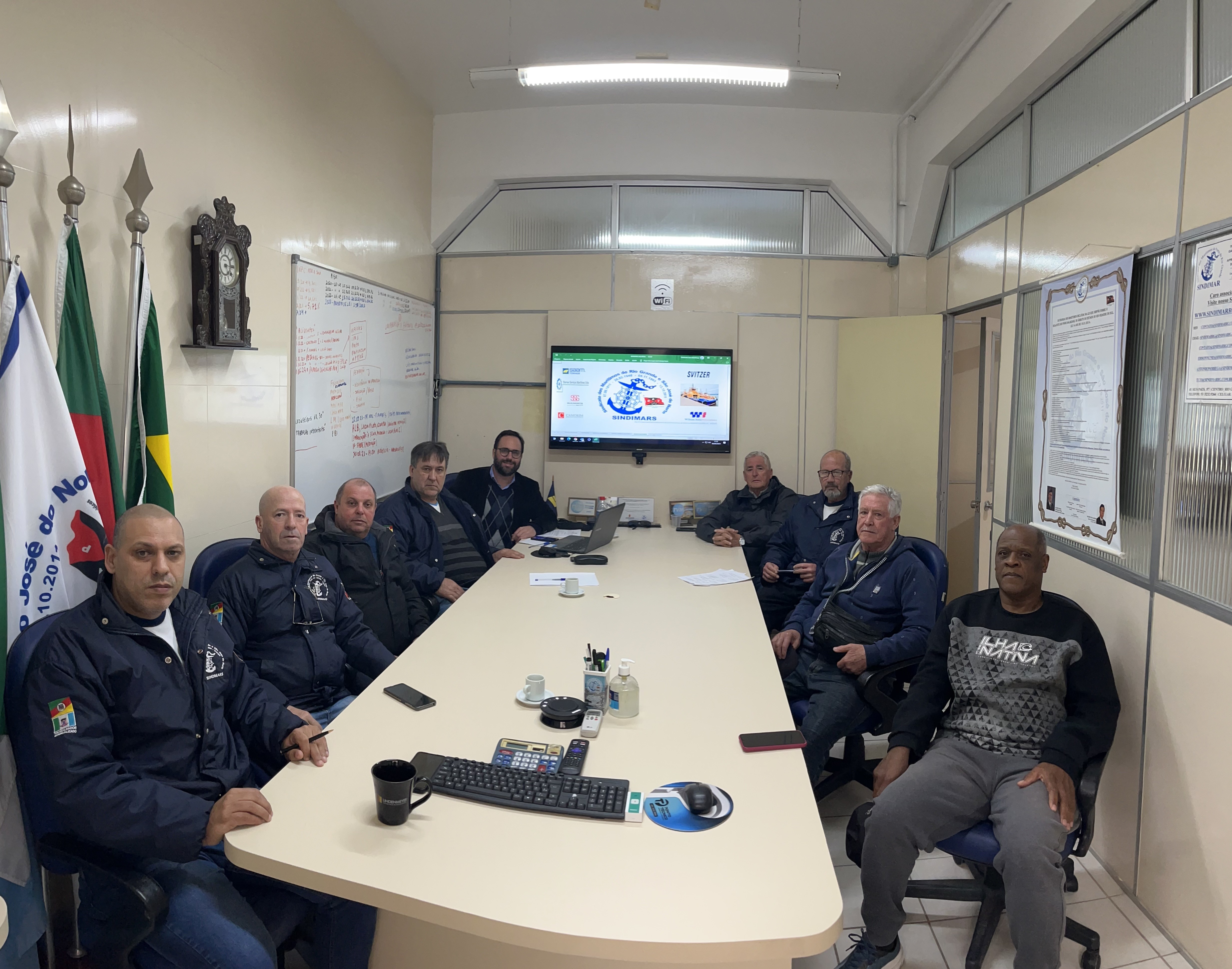 Reunião ordinaria de diretoria e assessoria juridica. Pauta do dia: Processos em curso, pauta de reivindicações 2024 e 112 anos do Sindimars.