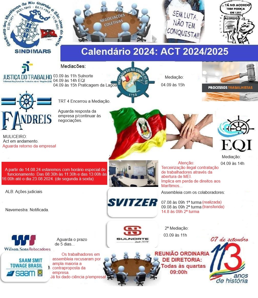 Calendário de Reuniões das Negociações Coletivas 2023/2024