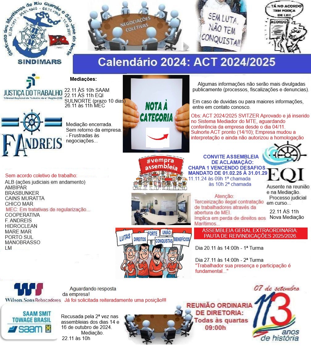 Calendário de Reuniões das Negociações Coletivas 2023/2024