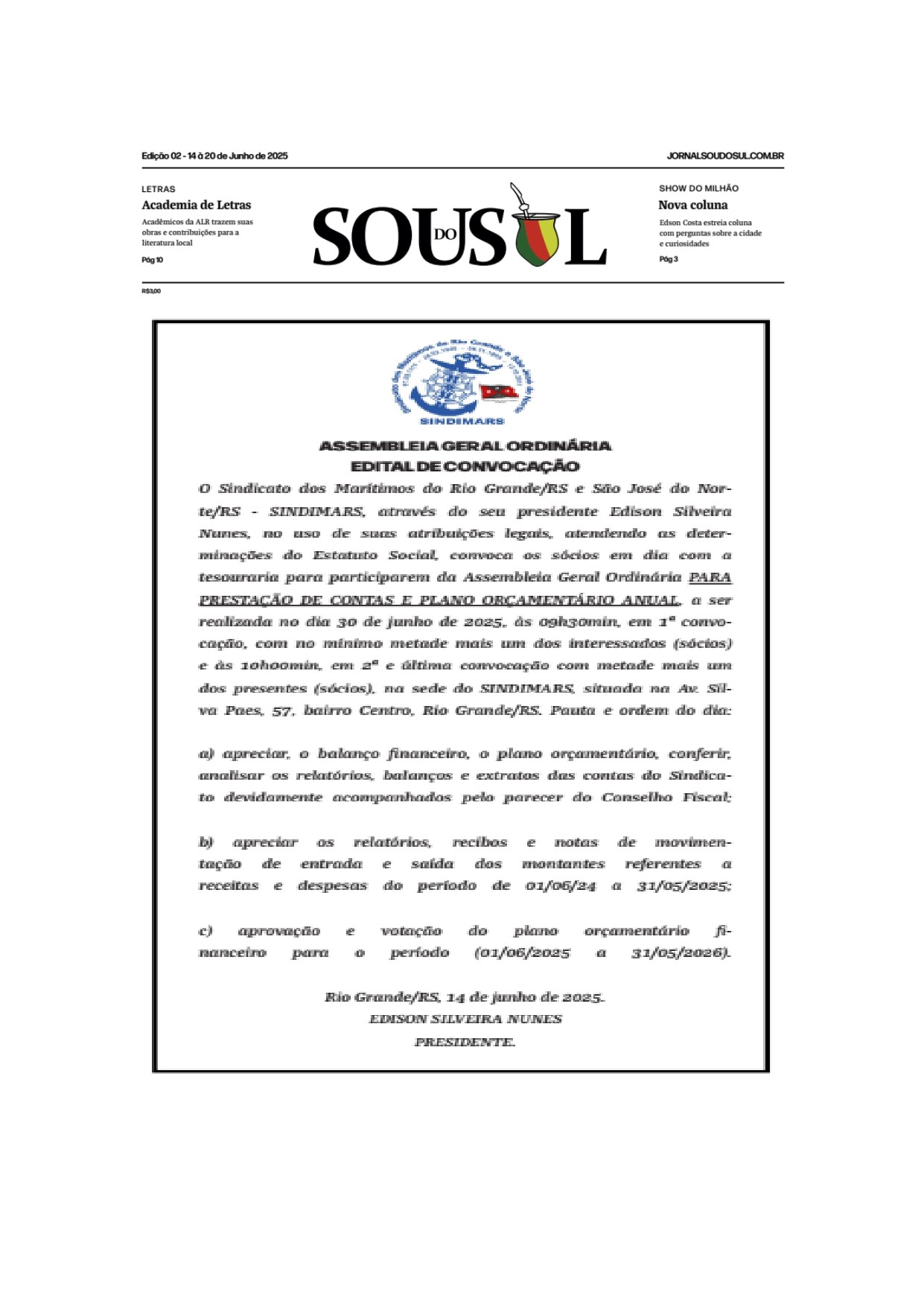 Edital de prestação de contas 2024/2025.