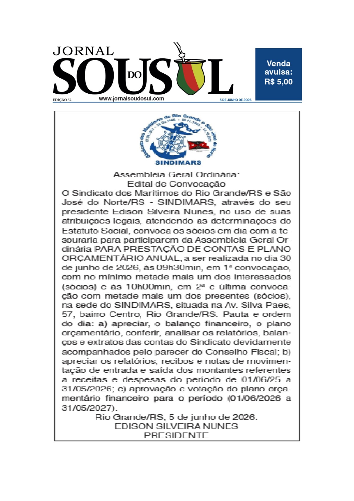 Assembleia de prestação de contas 2025/2026.