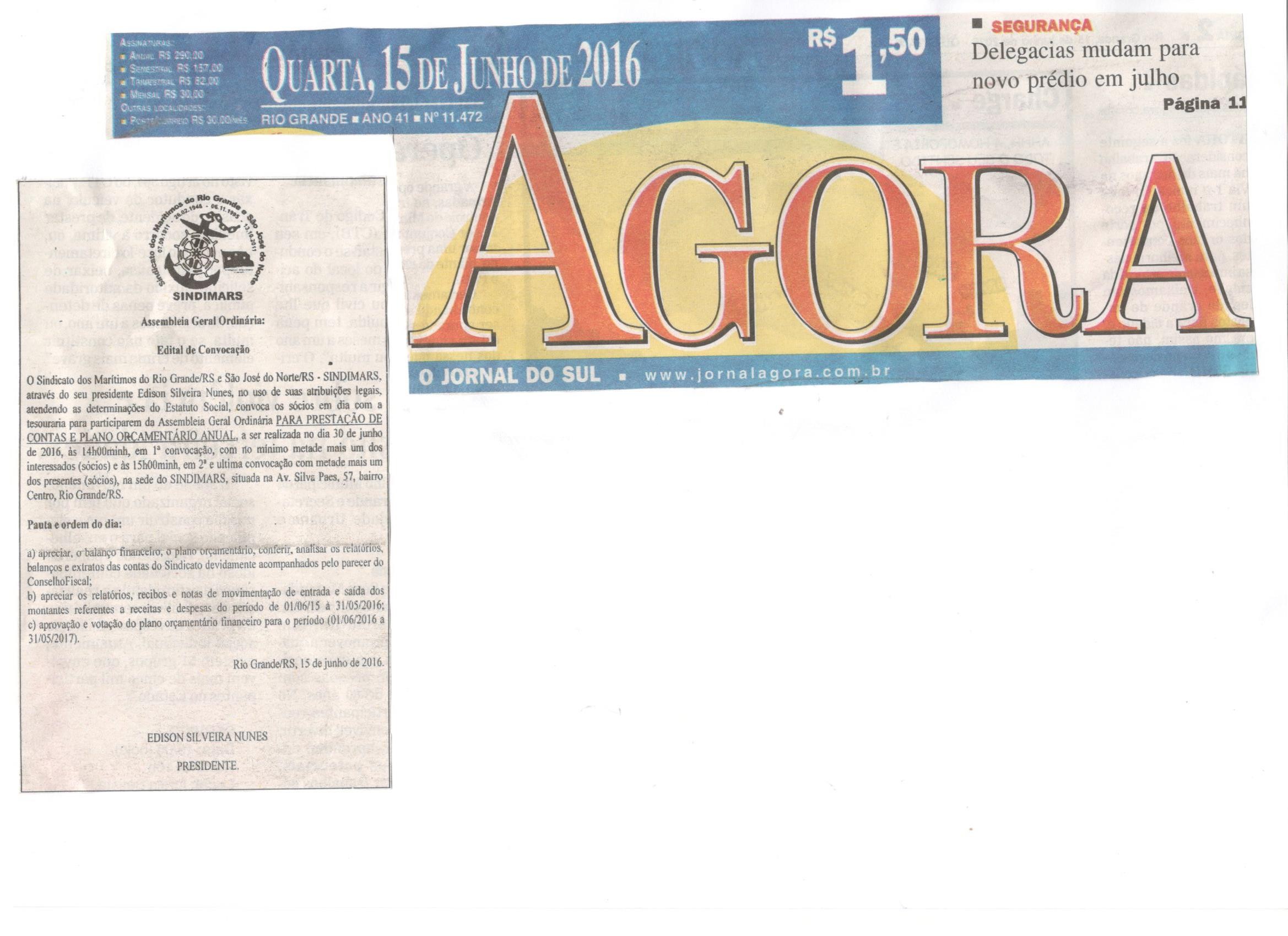 Assembléia ordinária de prestação de contas.