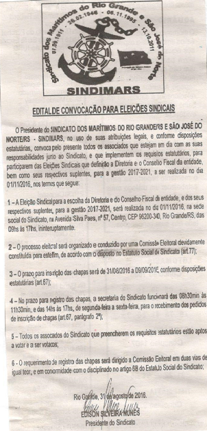 Edital das eleições sindicais 2016: