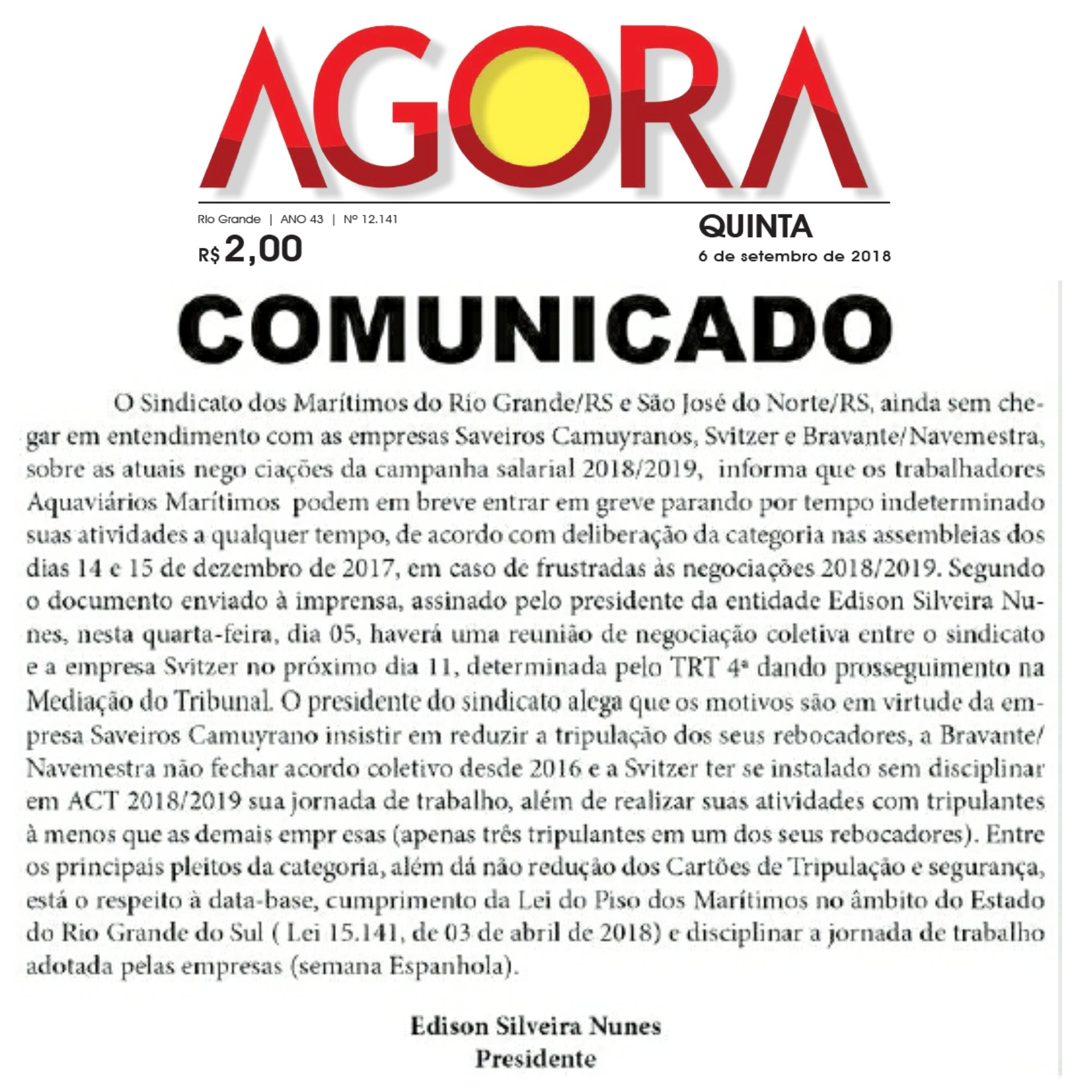 Marítimos poderão paralisar suas atividades